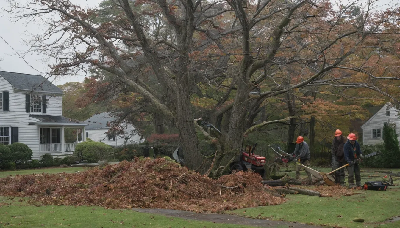 Tree provider clearing a fallen tree from a home near Quogue after a storm